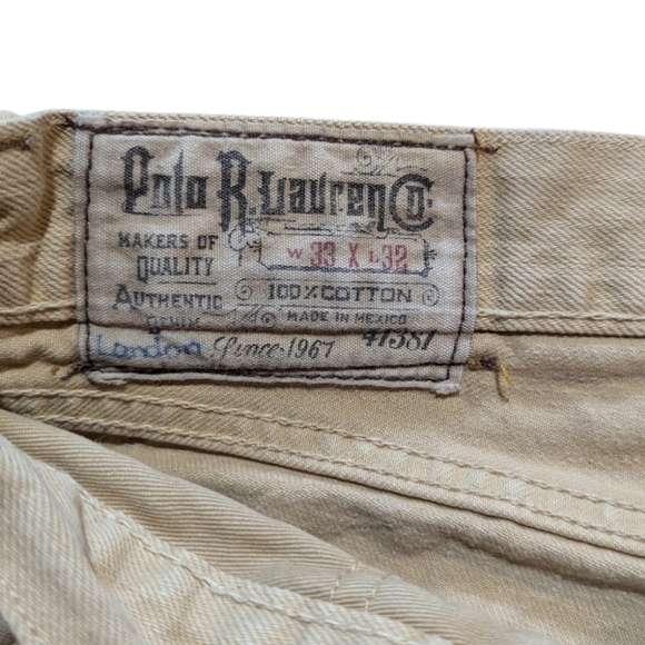 Polo Ralph Lauren Mens Jeans 33x32 Light Beige Cream - Picture 5 of 9